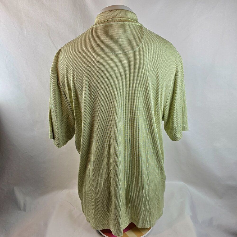 Jhane Barnes Polo Shirt Mens Large Green Textured Casual Club Retro Silk Nylon - Picture 4 of 7
